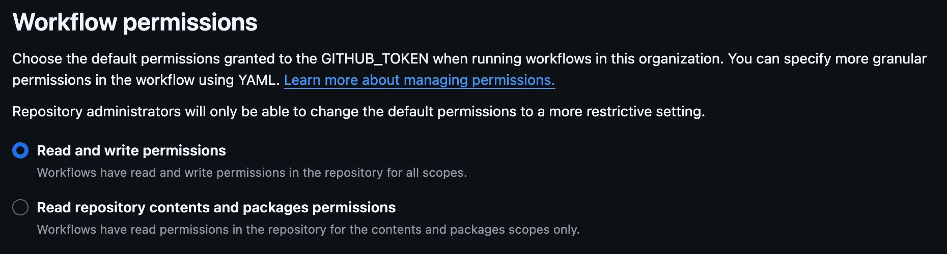 GitHub Token permissions
